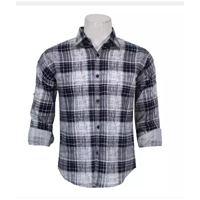 Dark Blue/White Patterened Casual Shirt For Men